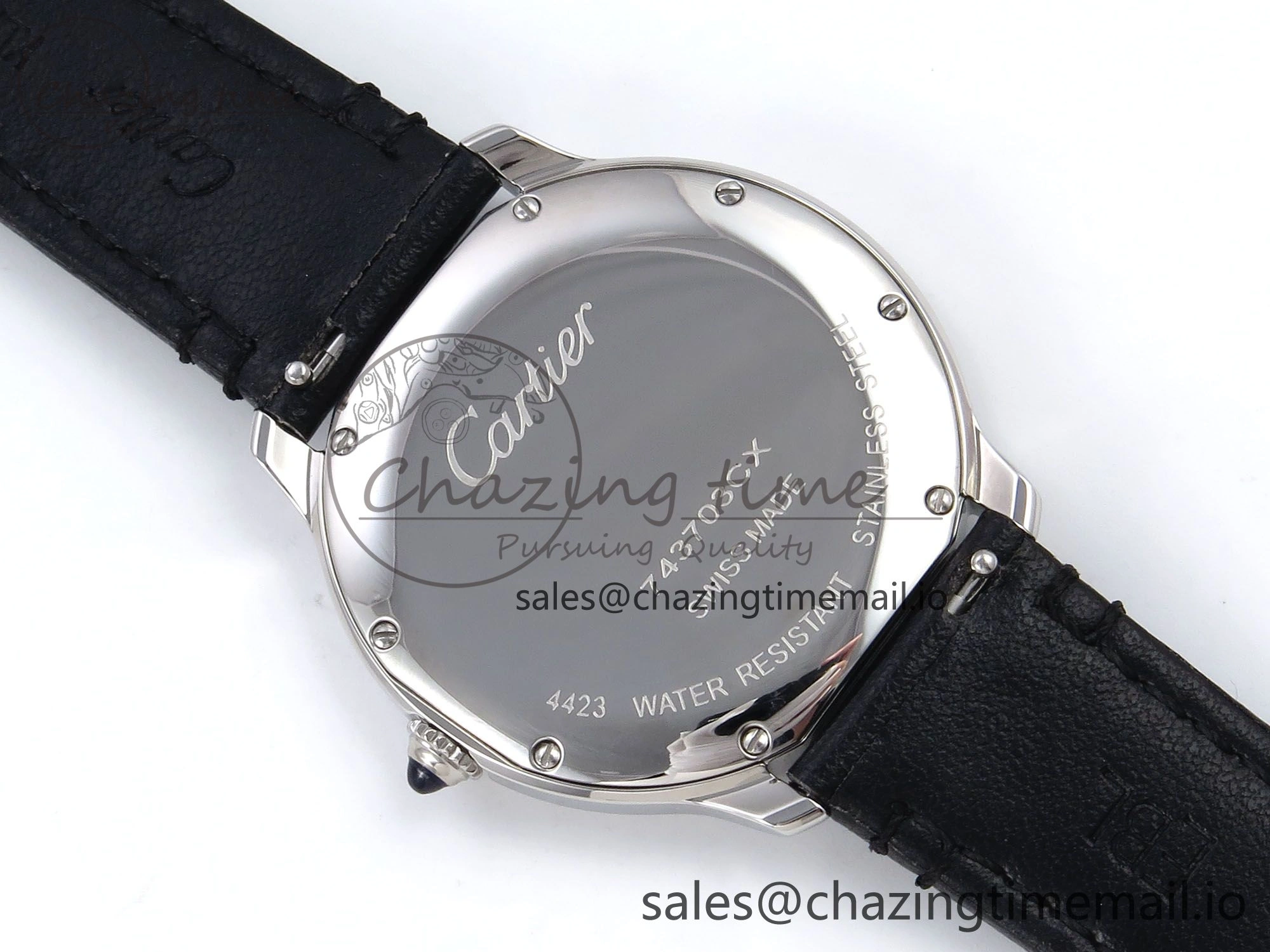 Durable Ronde Must De Cartier 36mm DRF 1:1 Best Edition Sandblasted Silver-Plated White Dial on Black Leather Strap Ronda Quartz 5868