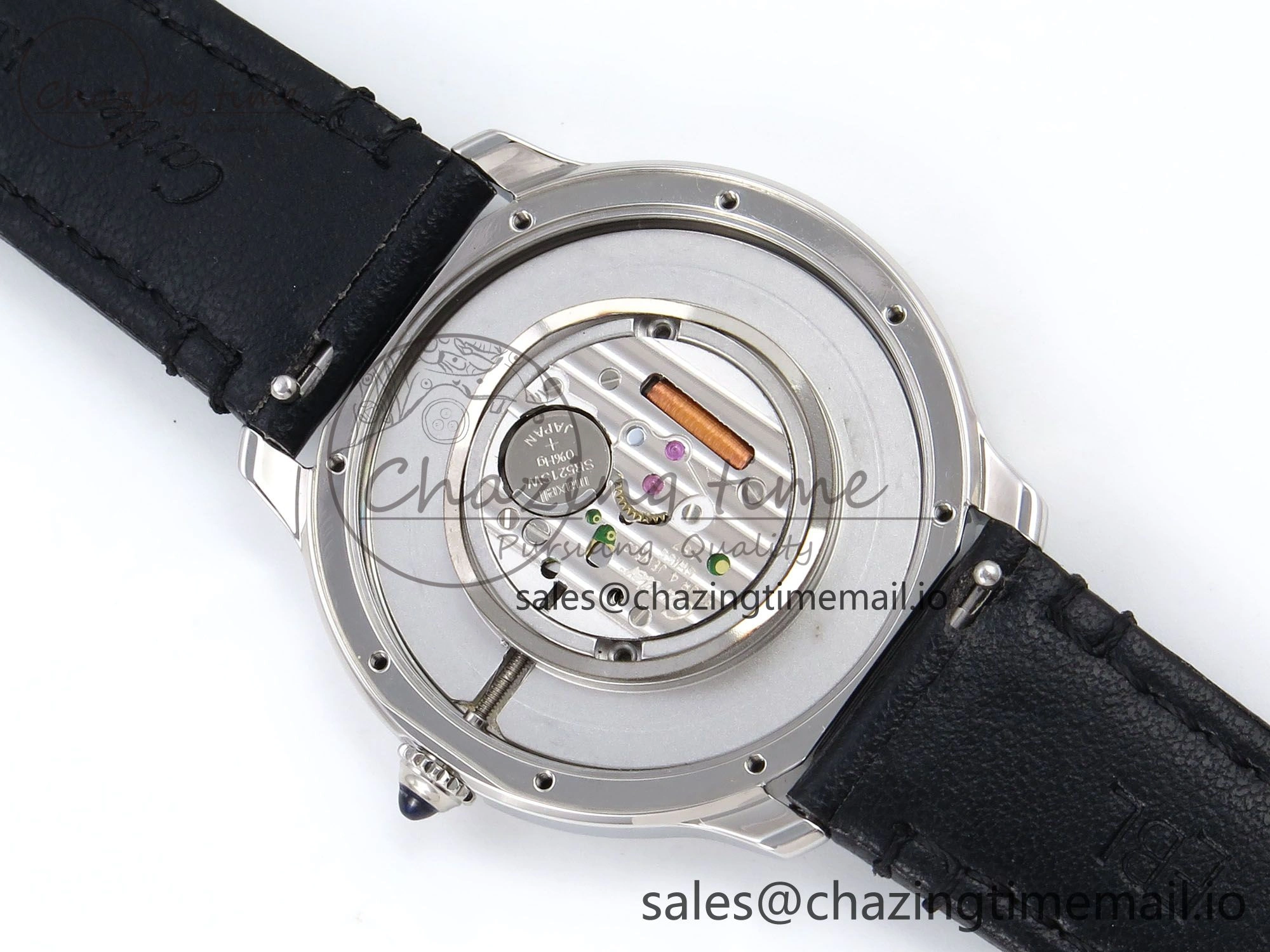Durable Ronde Must De Cartier 36mm DRF 1:1 Best Edition Sandblasted Silver-Plated White Dial on Black Leather Strap Ronda Quartz 5868