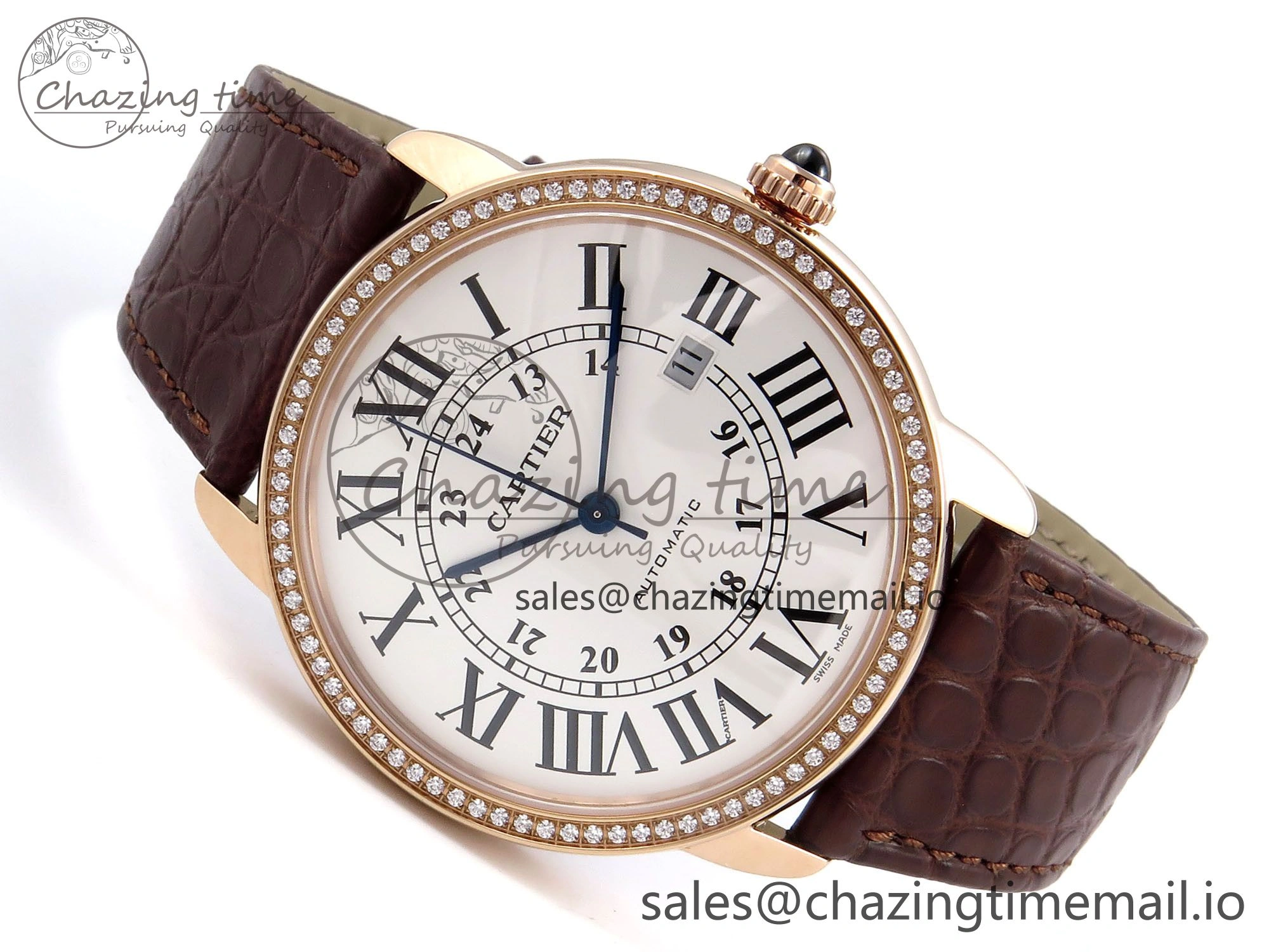 Ronde Solo 42mm RG AF 1:1 Best Edition White Dial Diamonds Bezel on Brown Black Strap MIYOTA Casual 5878