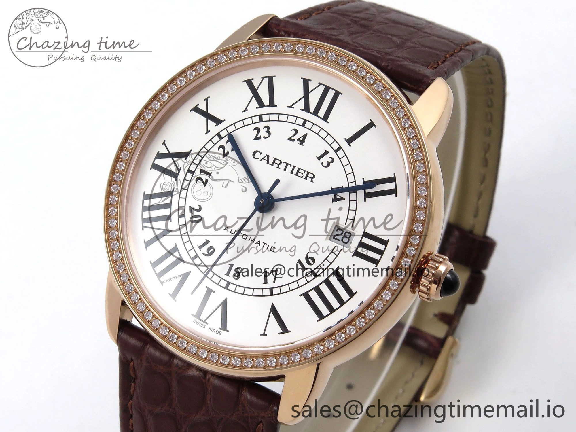 Ronde Solo 42mm RG AF 1:1 Best Edition White Dial Diamonds Bezel on Brown Black Strap MIYOTA Casual 5878