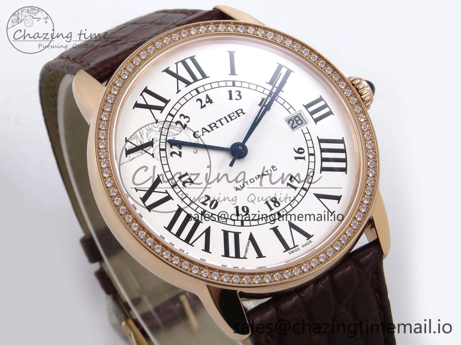 Ronde Solo 42mm RG AF 1:1 Best Edition White Dial Diamonds Bezel on Brown Black Strap MIYOTA Casual 5878