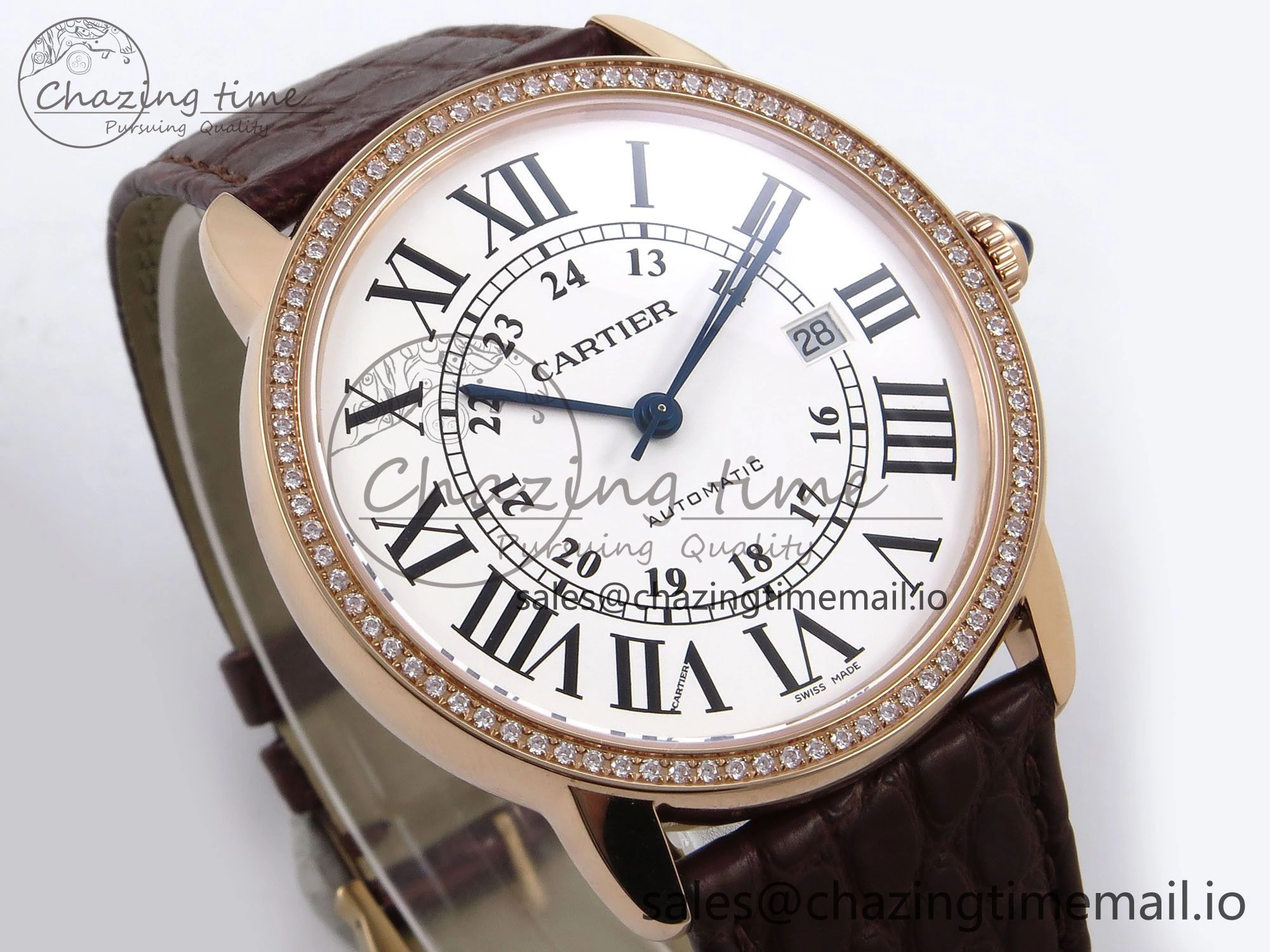 Ronde Solo 42mm RG AF 1:1 Best Edition White Dial Diamonds Bezel on Brown Black Strap MIYOTA Casual 5878