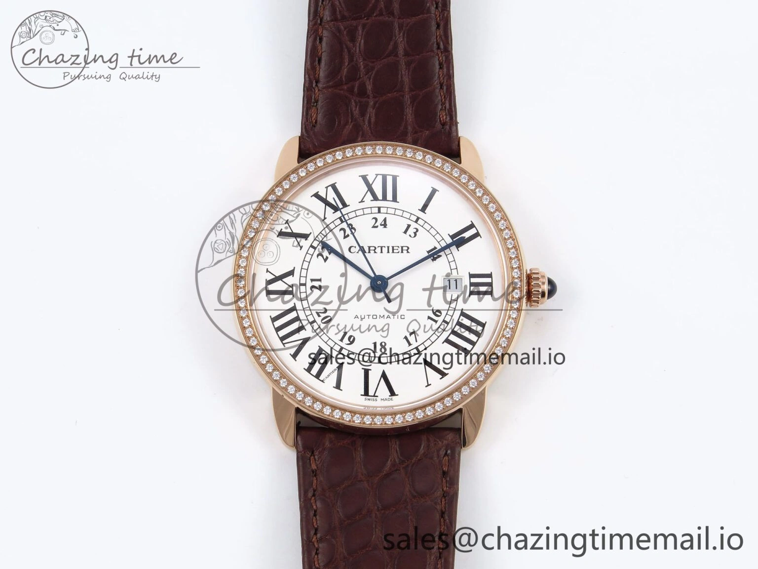 Ronde Solo 42mm RG AF 1:1 Best Edition White Dial Diamonds Bezel on Brown Black Strap MIYOTA Casual 5878