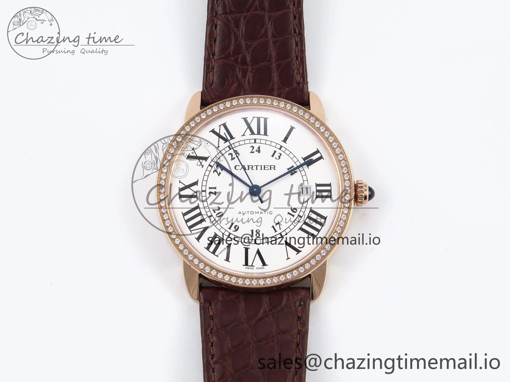 Ronde Solo 42mm RG AF 1:1 Best Edition White Dial Diamonds Bezel on Brown Black Strap MIYOTA Casual 5878