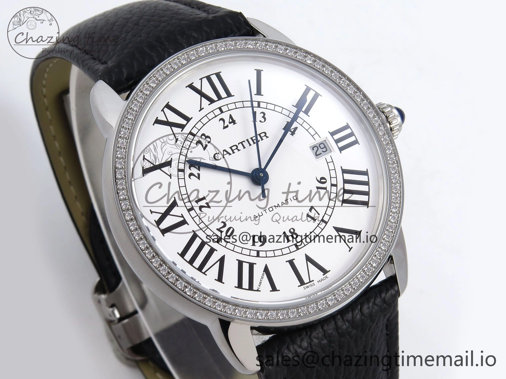 Ronde Solo 42mm SS AF 1:1 Best Edition White Dial Diamonds Bezel on Black Black Strap MIYOTA RelaxedFit 5880