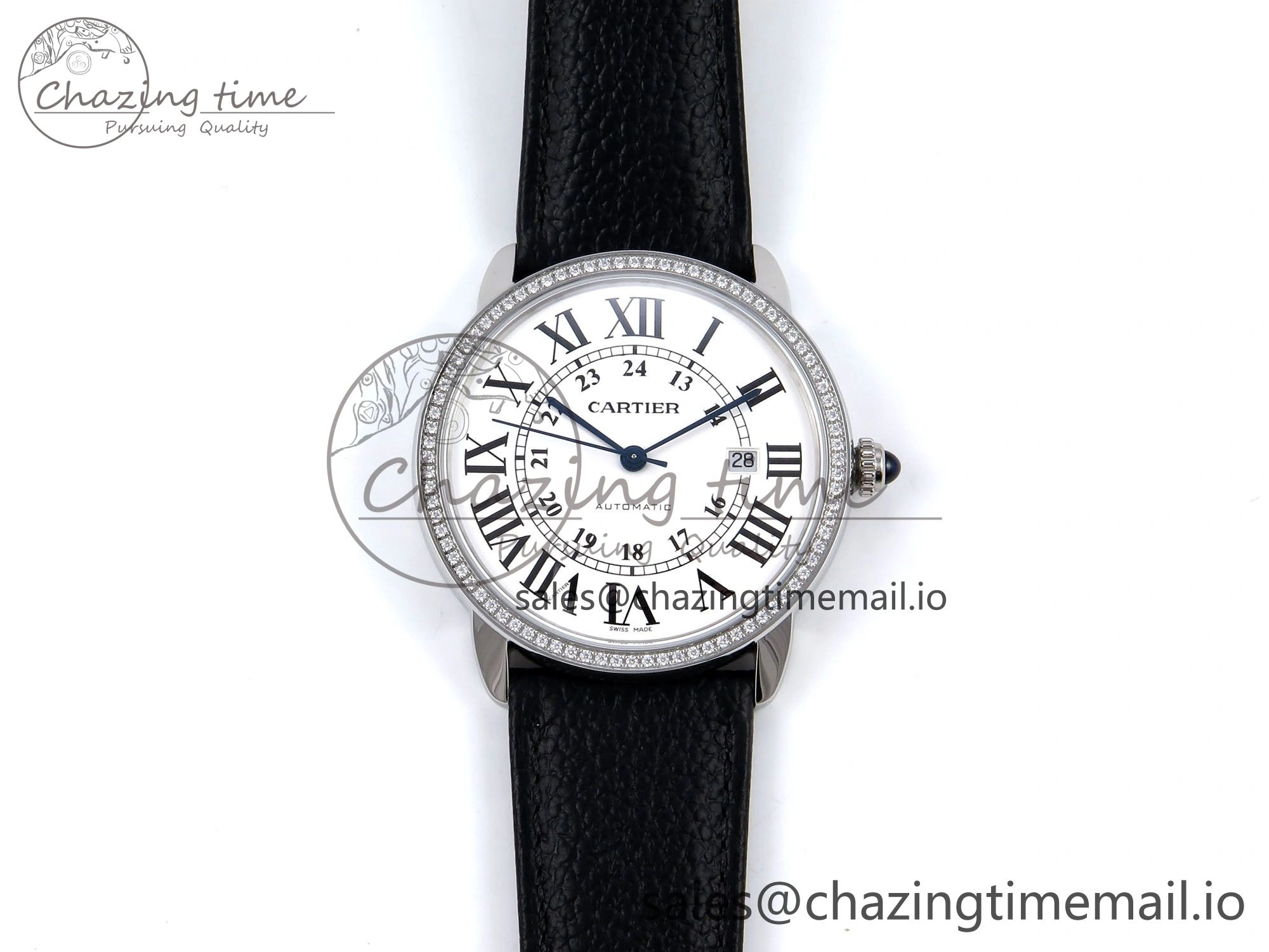 Ronde Solo 42mm SS AF 1:1 Best Edition White Dial Diamonds Bezel on Black Black Strap MIYOTA RelaxedFit 5880