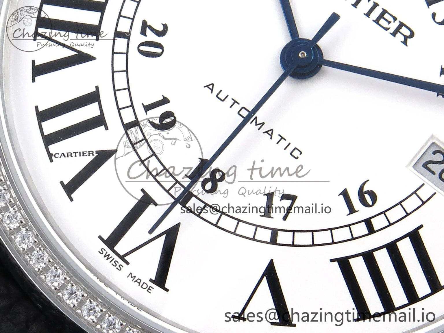 Ronde Solo 42mm SS AF 1:1 Best Edition White Dial Diamonds Bezel on Black Black Strap MIYOTA RelaxedFit 5880