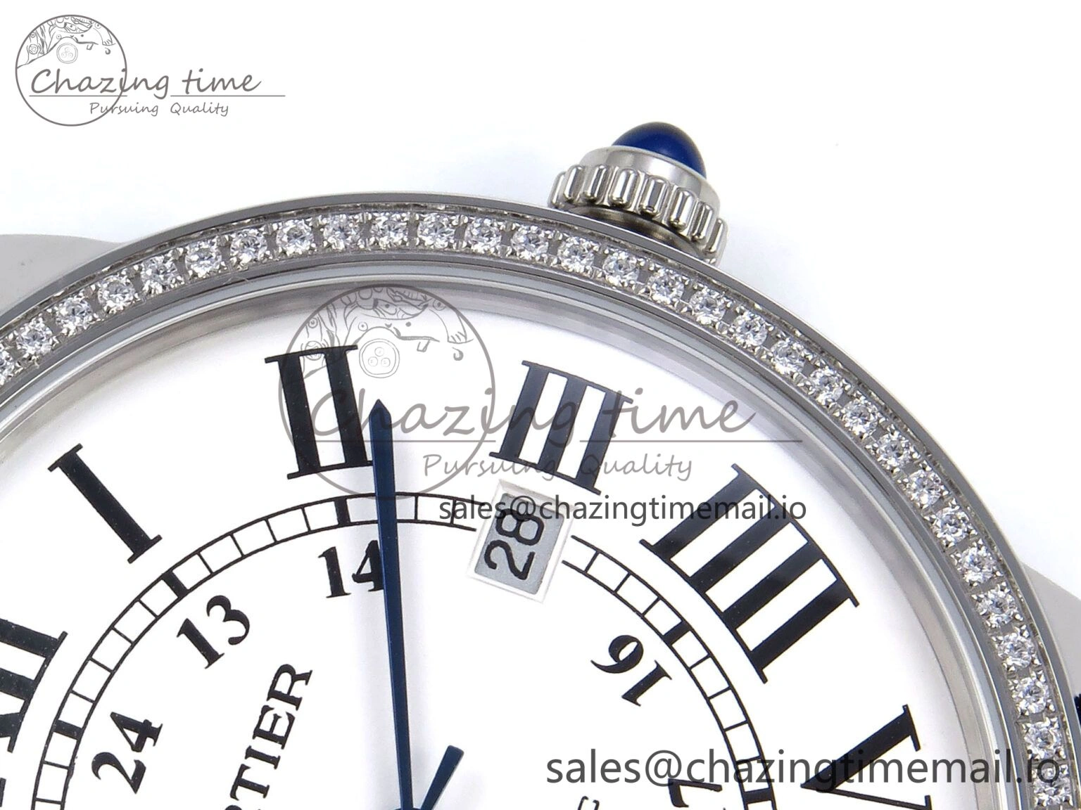 Ronde Solo 42mm SS AF 1:1 Best Edition White Dial Diamonds Bezel on Black Black Strap MIYOTA RelaxedFit 5880