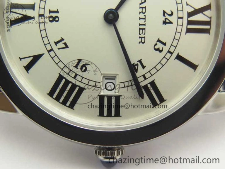MoistureWicking Ronde Solo De Cartier 36mm SS K11 Maker White Dial on Black Crocodile Strap Ronda Quartz 6190