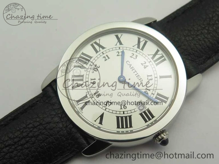 MoistureWicking Ronde Solo De Cartier 36mm SS K11 Maker White Dial on Black Crocodile Strap Ronda Quartz 6190
