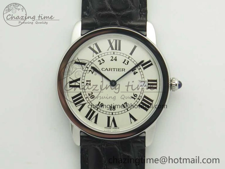 MoistureWicking Ronde Solo De Cartier 36mm SS K11 Maker White Dial on Black Crocodile Strap Ronda Quartz 6190
