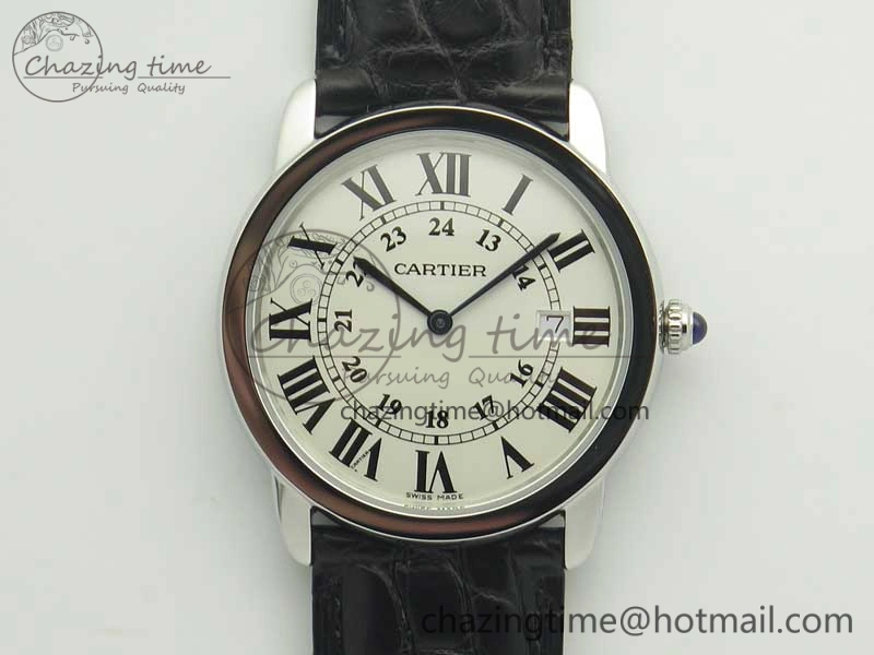 MoistureWicking Ronde Solo De Cartier 36mm SS K11 Maker White Dial on Black Crocodile Strap Ronda Quartz 6190