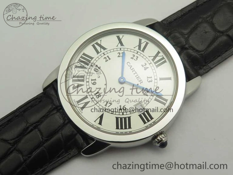 MoistureWicking Ronde Solo De Cartier 36mm SS K11 Maker White Dial on Black Crocodile Strap Ronda Quartz 6190