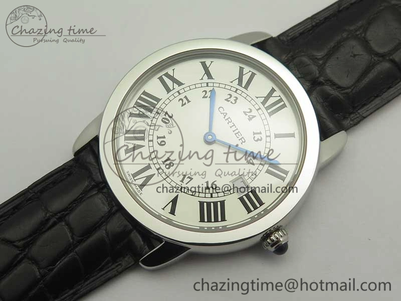 MoistureWicking Ronde Solo De Cartier 36mm SS K11 Maker White Dial on Black Crocodile Strap Ronda Quartz 6190