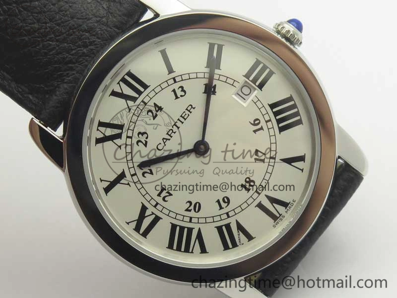 MoistureWicking Ronde Solo De Cartier 36mm SS K11 Maker White Dial on Black Crocodile Strap Ronda Quartz 6190