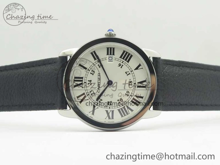 MoistureWicking Ronde Solo De Cartier 36mm SS K11 Maker White Dial on Black Crocodile Strap Ronda Quartz 6190