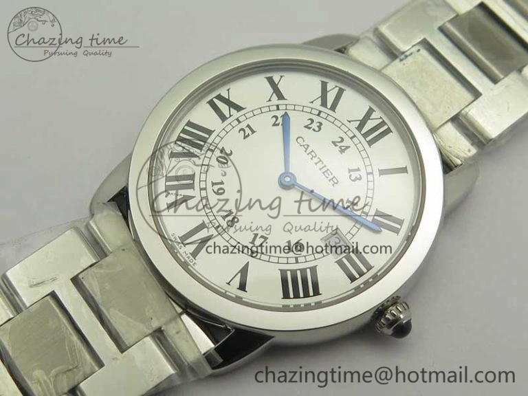 Affordable Ronde Solo De Cartier 36mm SS K11 Maker White Dial on SS Bracelet Ronda Quartz 10664