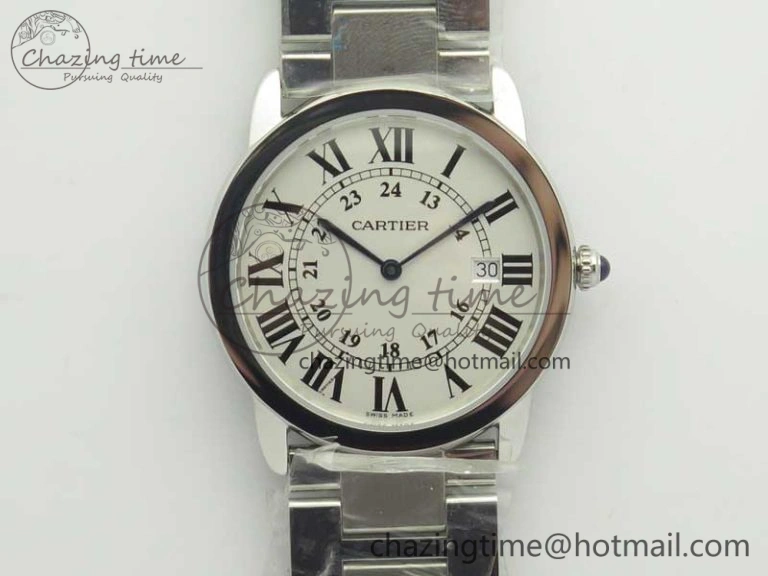 Affordable Ronde Solo De Cartier 36mm SS K11 Maker White Dial on SS Bracelet Ronda Quartz 10664