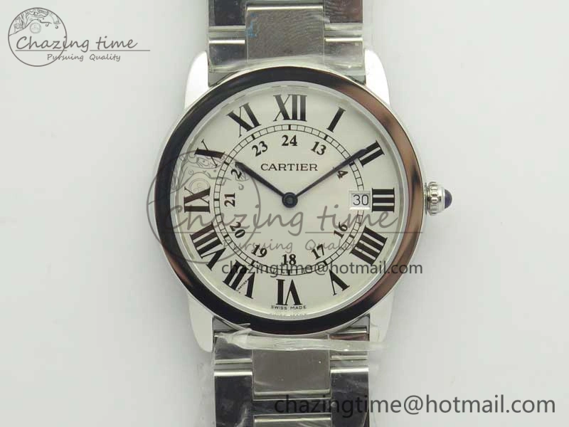Affordable Ronde Solo De Cartier 36mm SS K11 Maker White Dial on SS Bracelet Ronda Quartz 10664
