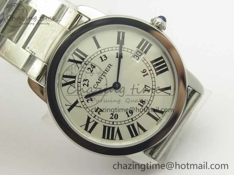 Affordable Ronde Solo De Cartier 36mm SS K11 Maker White Dial on SS Bracelet Ronda Quartz 10664