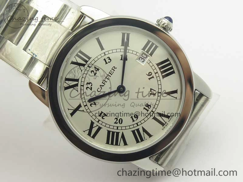 Affordable Ronde Solo De Cartier 36mm SS K11 Maker White Dial on SS Bracelet Ronda Quartz 10664