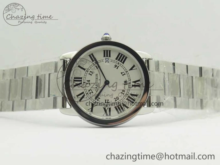Affordable Ronde Solo De Cartier 36mm SS K11 Maker White Dial on SS Bracelet Ronda Quartz 10664