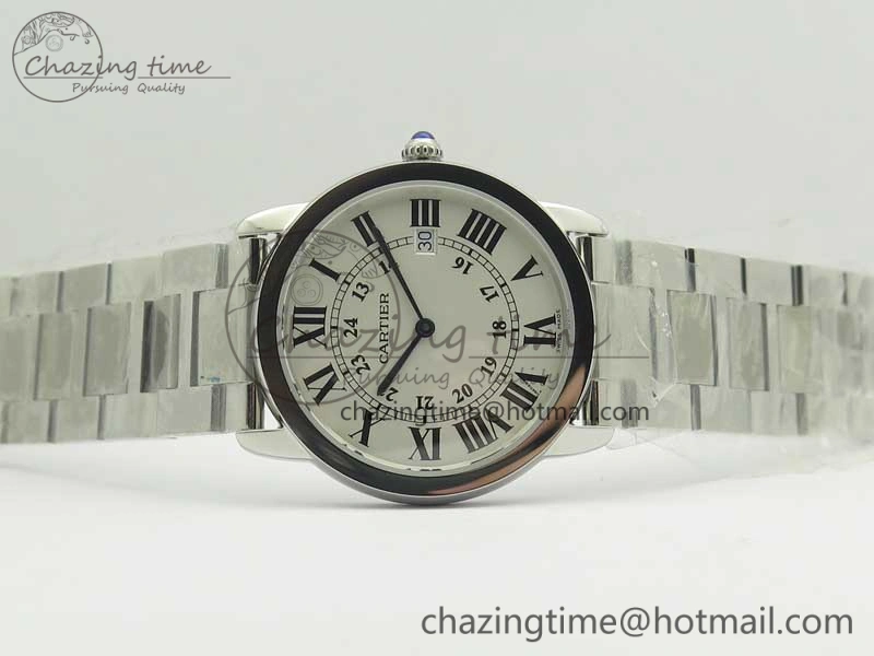 Affordable Ronde Solo De Cartier 36mm SS K11 Maker White Dial on SS Bracelet Ronda Quartz 10664