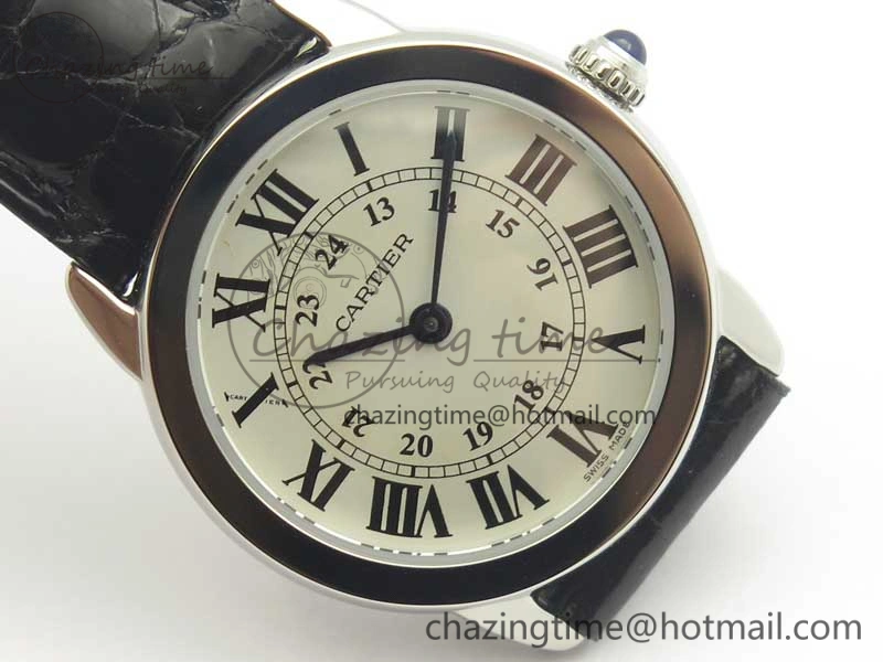 Comfortable Ronde Solo de Cartier 29.5mm K11 1:1 Best Edition White Dial on Black Croco Leather Strap Ronda Quartz 10686