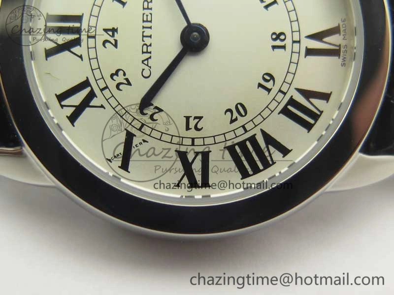 Comfortable Ronde Solo de Cartier 29.5mm K11 1:1 Best Edition White Dial on Black Croco Leather Strap Ronda Quartz 10686