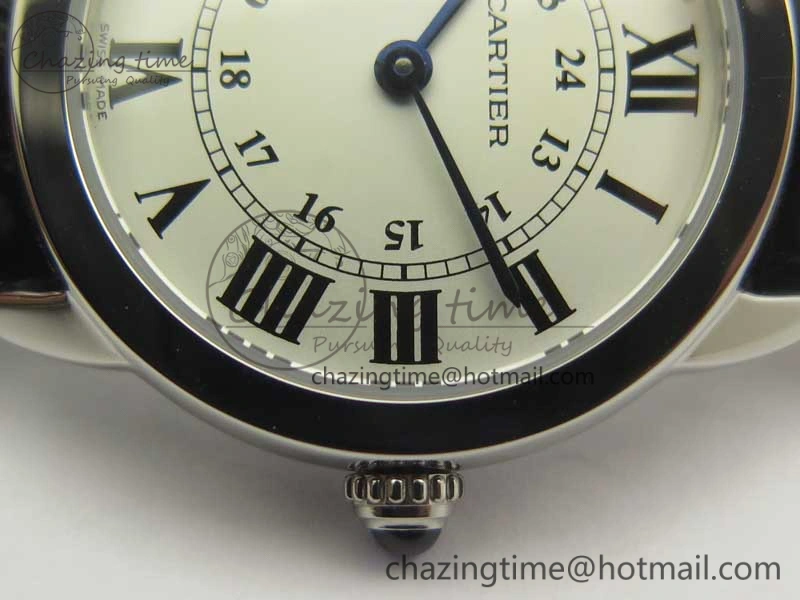 Comfortable Ronde Solo de Cartier 29.5mm K11 1:1 Best Edition White Dial on Black Croco Leather Strap Ronda Quartz 10686