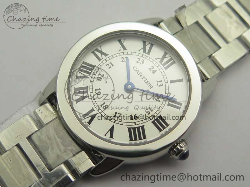 Ronde Solo de Cartier 29.5mm K11 1:1 Best Edition White Dial on SS Bracelet Ronda Quartz StreetReady 10685