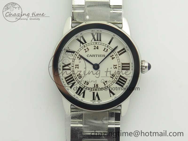 Ronde Solo de Cartier 29.5mm K11 1:1 Best Edition White Dial on SS Bracelet Ronda Quartz StreetReady 10685