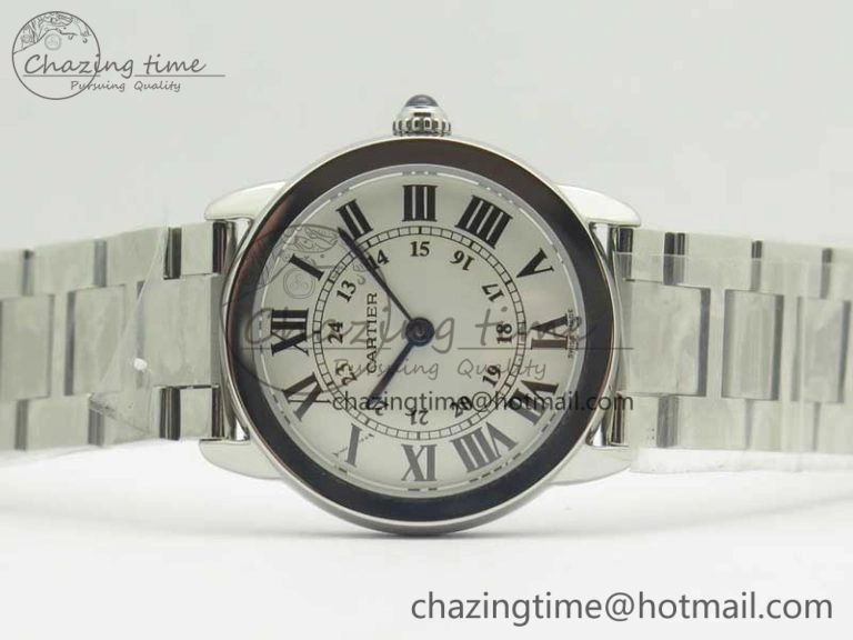 Ronde Solo de Cartier 29.5mm K11 1:1 Best Edition White Dial on SS Bracelet Ronda Quartz StreetReady 10685