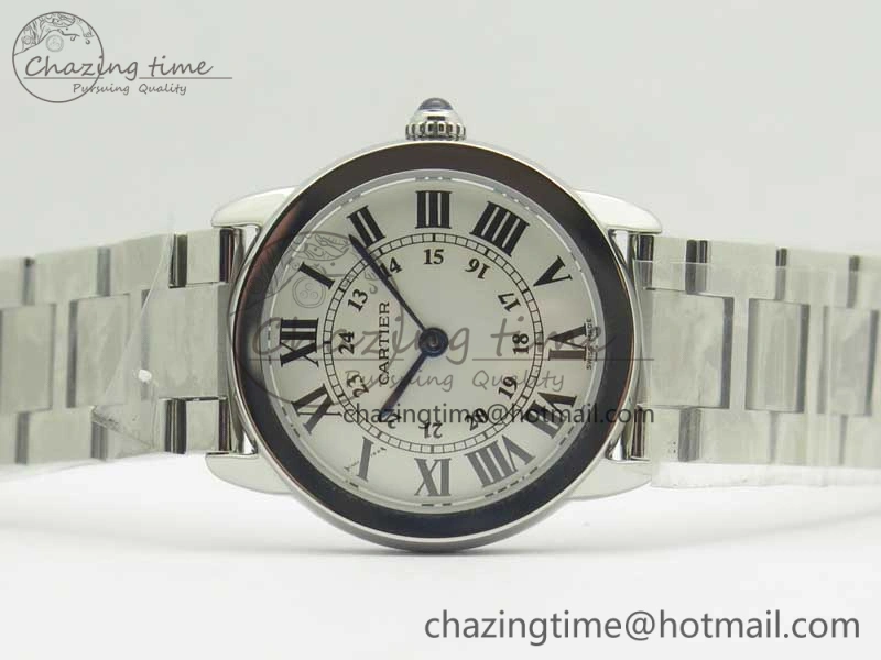 Ronde Solo de Cartier 29.5mm K11 1:1 Best Edition White Dial on SS Bracelet Ronda Quartz StreetReady 10685