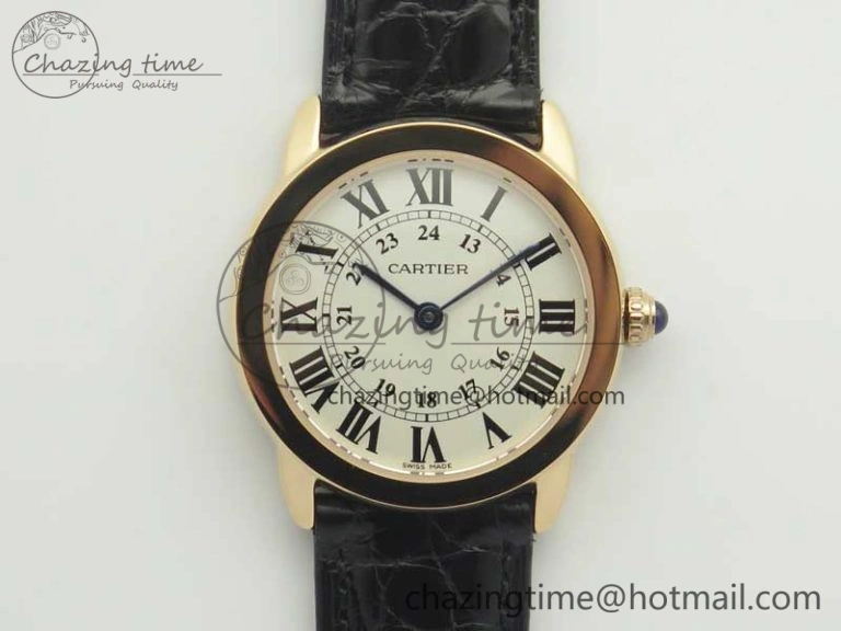 Casual Ronde Solo de Cartier 29.5mm RG K11 1:1 Best Edition White Dial on Croco Leather Strap Ronda Quartz 10688