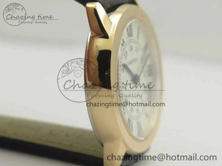 Sleek Ronde Solo de Cartier 29.5mm RG K11 1:1 Best Edition White Dial on Croco Leather Strap Ronda Quartz 6212
