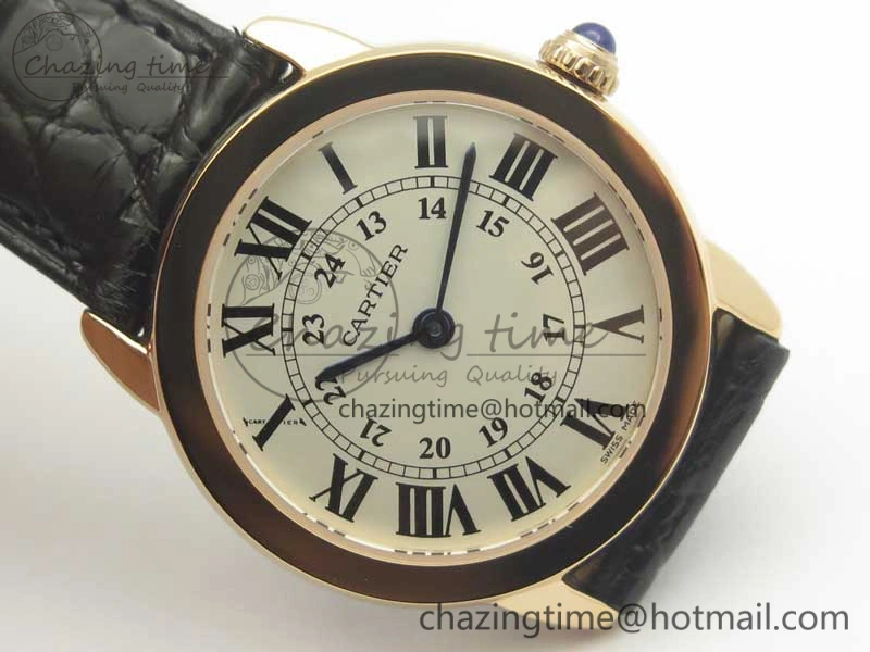 Sleek Ronde Solo de Cartier 29.5mm RG K11 1:1 Best Edition White Dial on Croco Leather Strap Ronda Quartz 6212