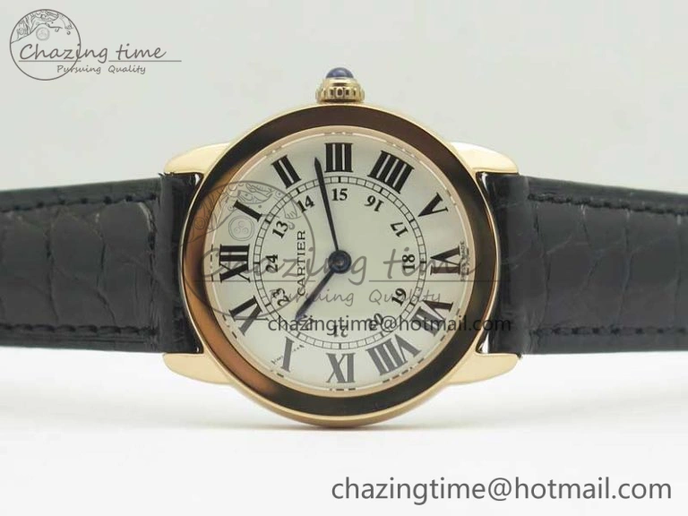 Sleek Ronde Solo de Cartier 29.5mm RG K11 1:1 Best Edition White Dial on Croco Leather Strap Ronda Quartz 6212