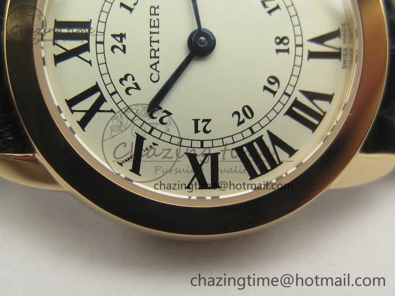 Sleek Ronde Solo de Cartier 29.5mm RG K11 1:1 Best Edition White Dial on Croco Leather Strap Ronda Quartz 6212