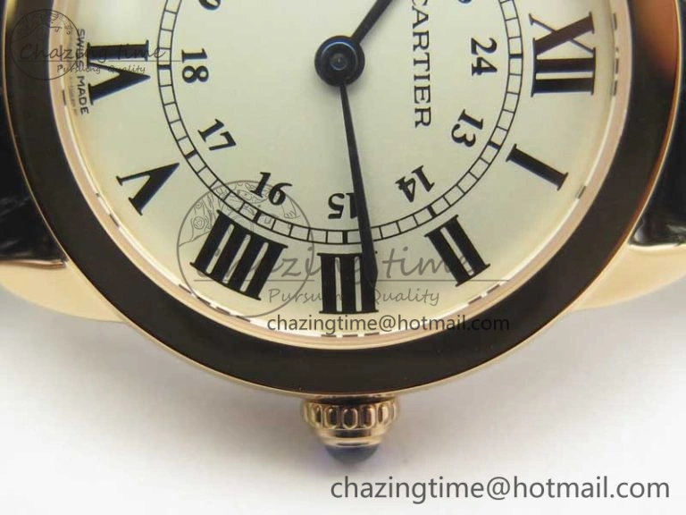 Sleek Ronde Solo de Cartier 29.5mm RG K11 1:1 Best Edition White Dial on Croco Leather Strap Ronda Quartz 6212
