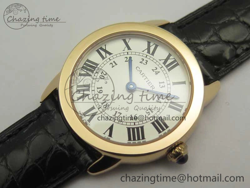 Sleek Ronde Solo de Cartier 29.5mm RG K11 1:1 Best Edition White Dial on Croco Leather Strap Ronda Quartz 6212