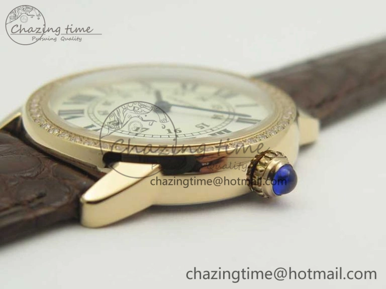 Upgraded Ronde Solo de Cartier 29.5mm RG Dia K11 1:1 Best Edition White Dial on Brown Croco Leather Strap Ronda Quartz 6213