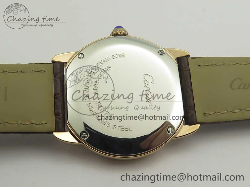 Upgraded Ronde Solo de Cartier 29.5mm RG Dia K11 1:1 Best Edition White Dial on Brown Croco Leather Strap Ronda Quartz 6213