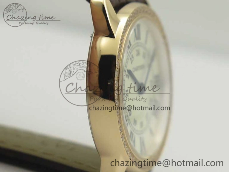 Upgraded Ronde Solo de Cartier 29.5mm RG Dia K11 1:1 Best Edition White Dial on Brown Croco Leather Strap Ronda Quartz 6213
