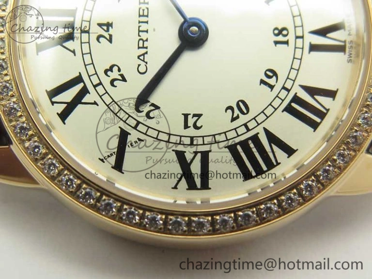 Upgraded Ronde Solo de Cartier 29.5mm RG Dia K11 1:1 Best Edition White Dial on Brown Croco Leather Strap Ronda Quartz 6213