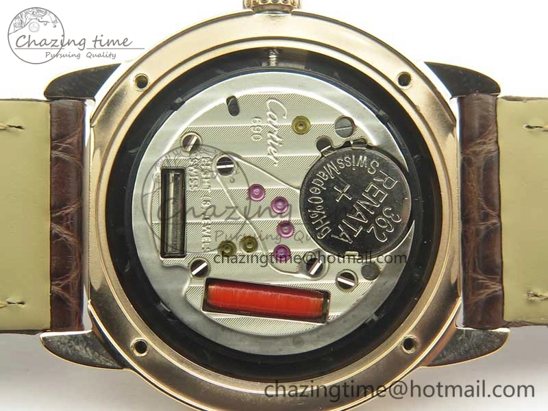 Upgraded Ronde Solo de Cartier 29.5mm RG Dia K11 1:1 Best Edition White Dial on Brown Croco Leather Strap Ronda Quartz 6213