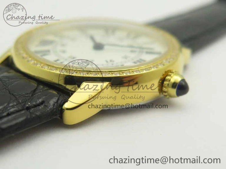 Ronde Solo de Cartier 29.5mm YG Dia K11 1:1 Best Edition White Dial on Black Croco Leather Strap Ronda Quartz EyeCatching 6211