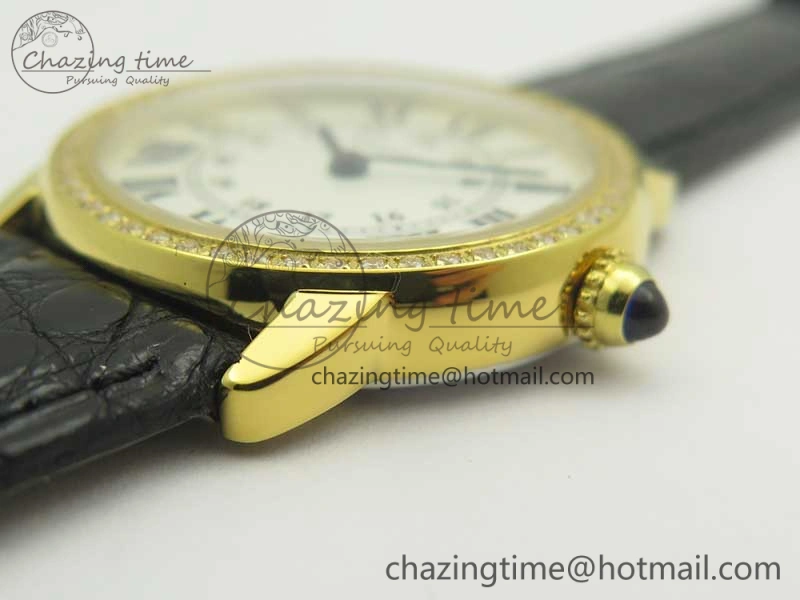Ronde Solo de Cartier 29.5mm YG Dia K11 1:1 Best Edition White Dial on Black Croco Leather Strap Ronda Quartz EyeCatching 6211