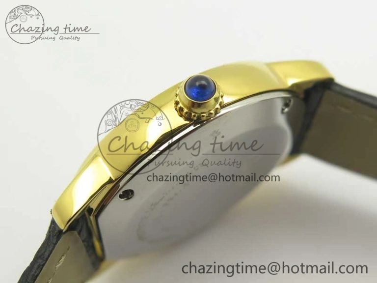 Ronde Solo de Cartier 29.5mm YG Dia K11 1:1 Best Edition White Dial on Black Croco Leather Strap Ronda Quartz EyeCatching 6211