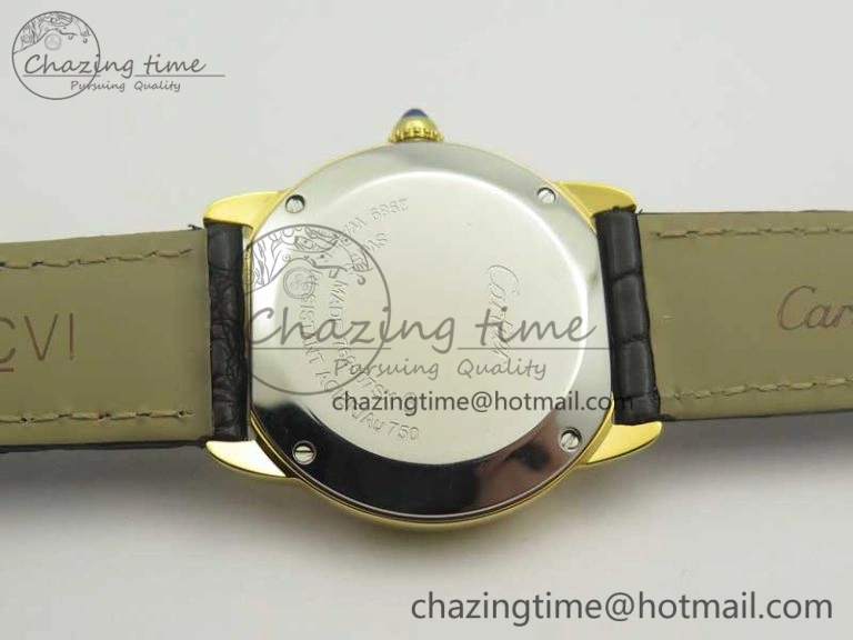 Ronde Solo de Cartier 29.5mm YG Dia K11 1:1 Best Edition White Dial on Black Croco Leather Strap Ronda Quartz EyeCatching 6211